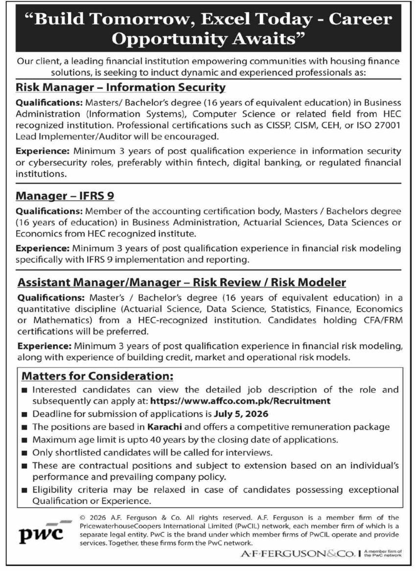 Housing Finance Institution Jobs 2026 for Risk Manager, IFRS 9 Manager & Risk Modeler