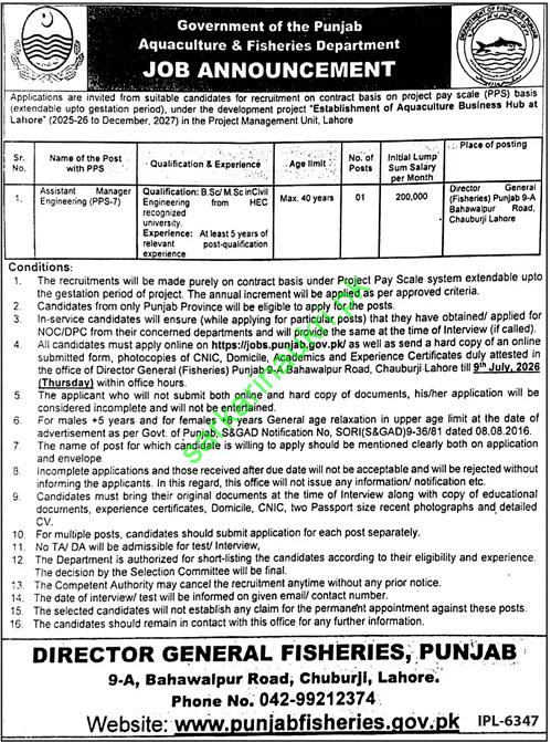 Aquaculture & Fisheries Department Punjab Jobs 2026 – Apply Online