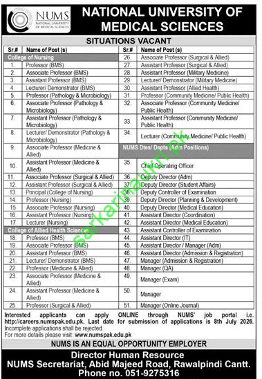 NUMS Rawalpindi Jobs 2026: 51+ Medical & Admin Positions Vacant