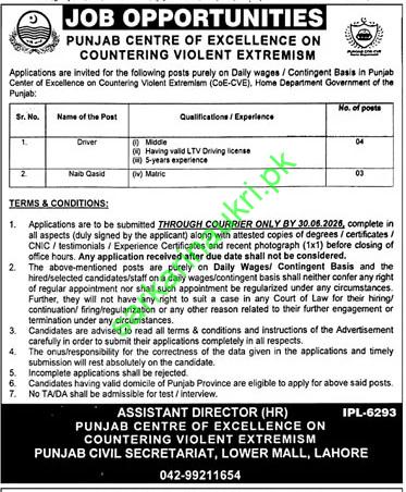 Punjab Centre of Excellence on Countering Violent Extremism Jobs 2026 – Apply via Courier