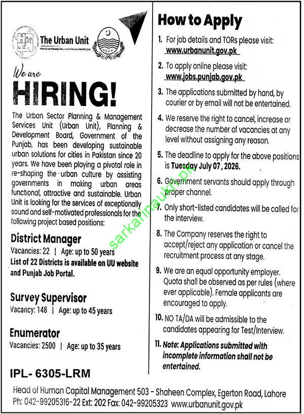 Urban Unit Punjab Recruitment 2026 – Apply Online via Punjab Job Portal