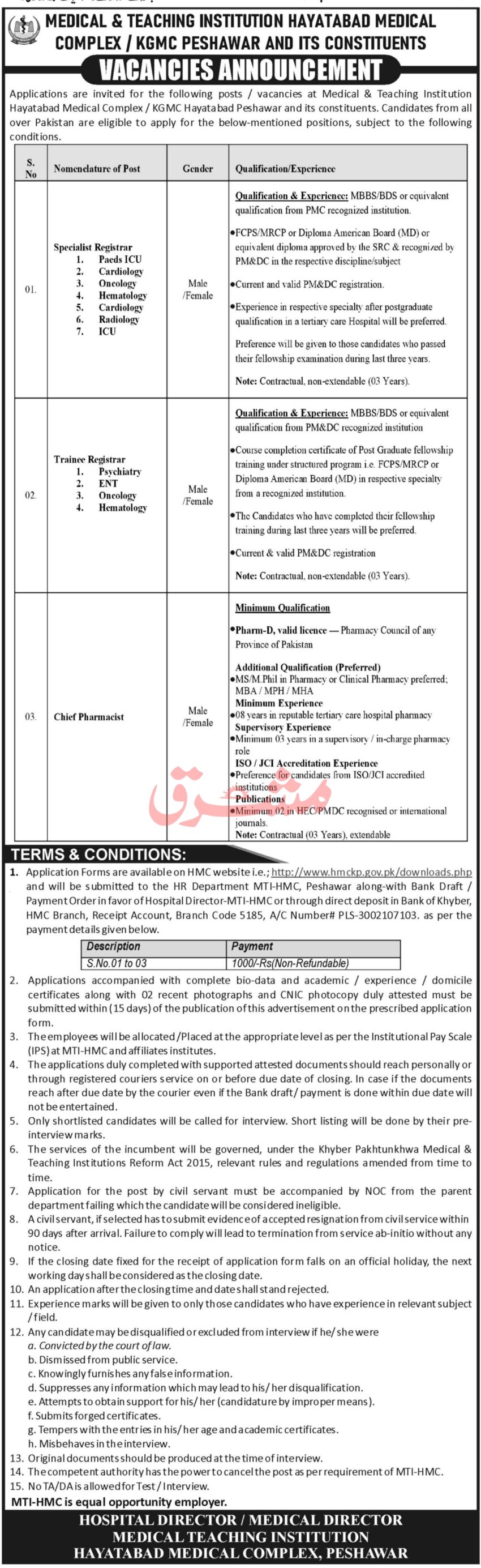 Hayatabad Medical Complex (MTI-HMC) Peshawar Vacancies 2026