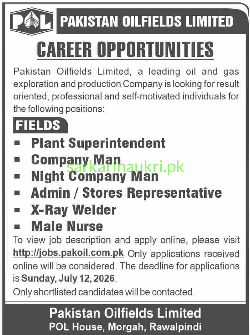 Pakistan Oilfields Limited (POL) Jobs 2026 – Field Positions Required | Apply Online