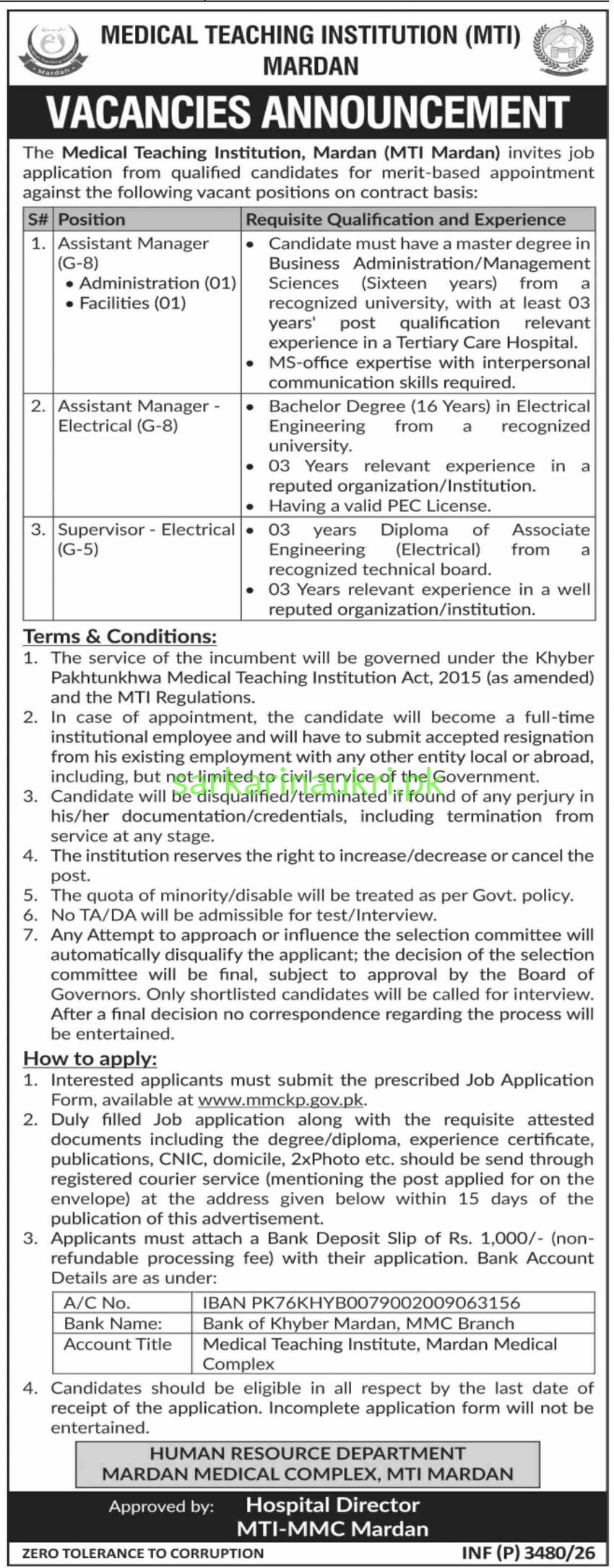 Medical Teaching Institution, Mardan (MTI Mardan) Jobs 2026