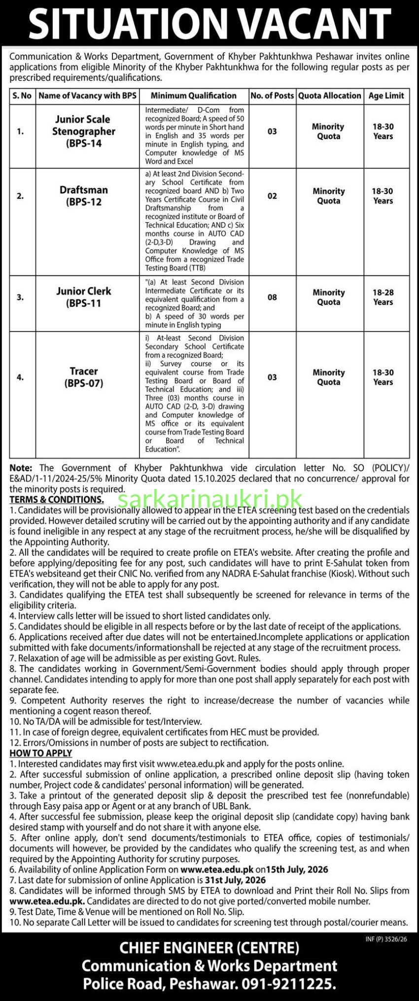 C&W Department KPK Jobs 2026 – Communication & Works Department ETEA Apply Online