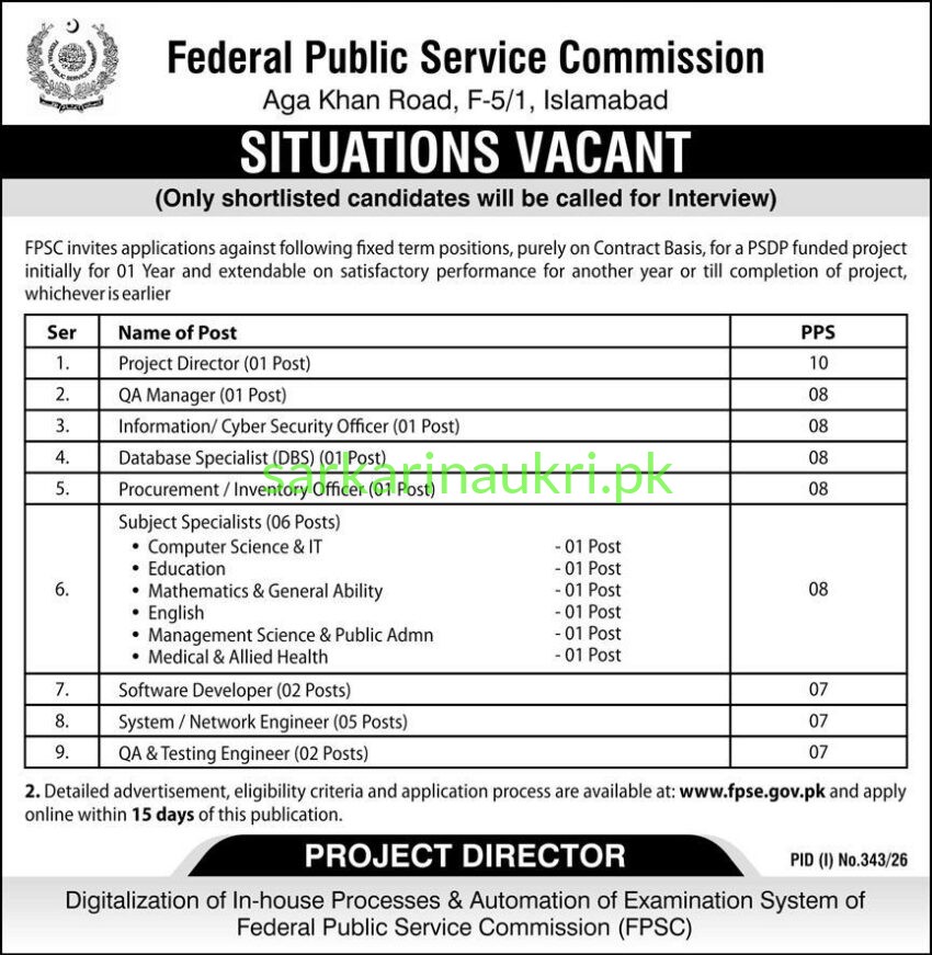 FPSC Jobs 2026 – Federal Public Service Commission Vacancies Online Apply