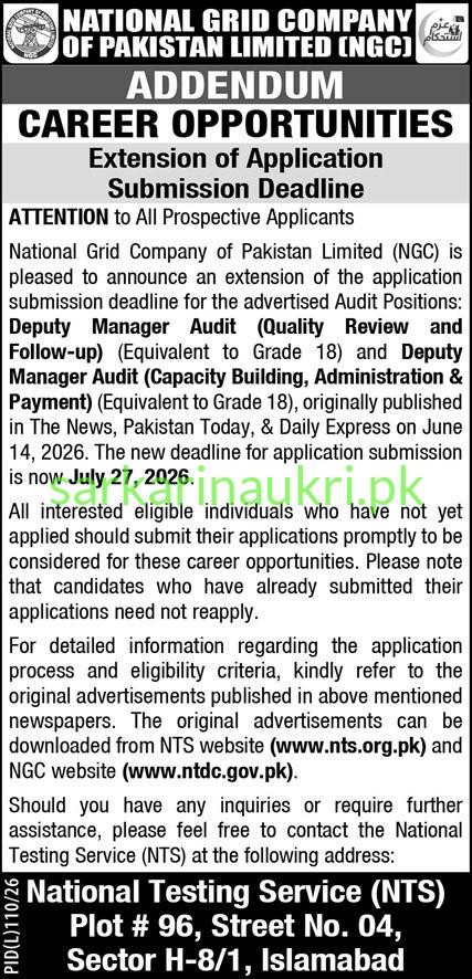 National Grid Company of Pakistan Limited (NGC) Jobs 2026 – Application Deadline Extended