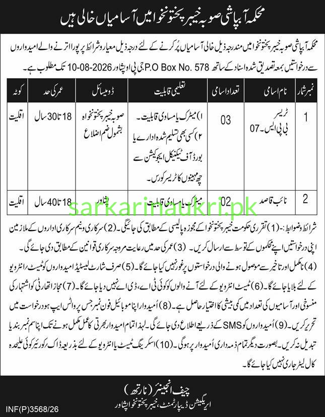 Irrigation Department KP Jobs 2026: Tracer & Naib Qasid Vacancies in Peshawar