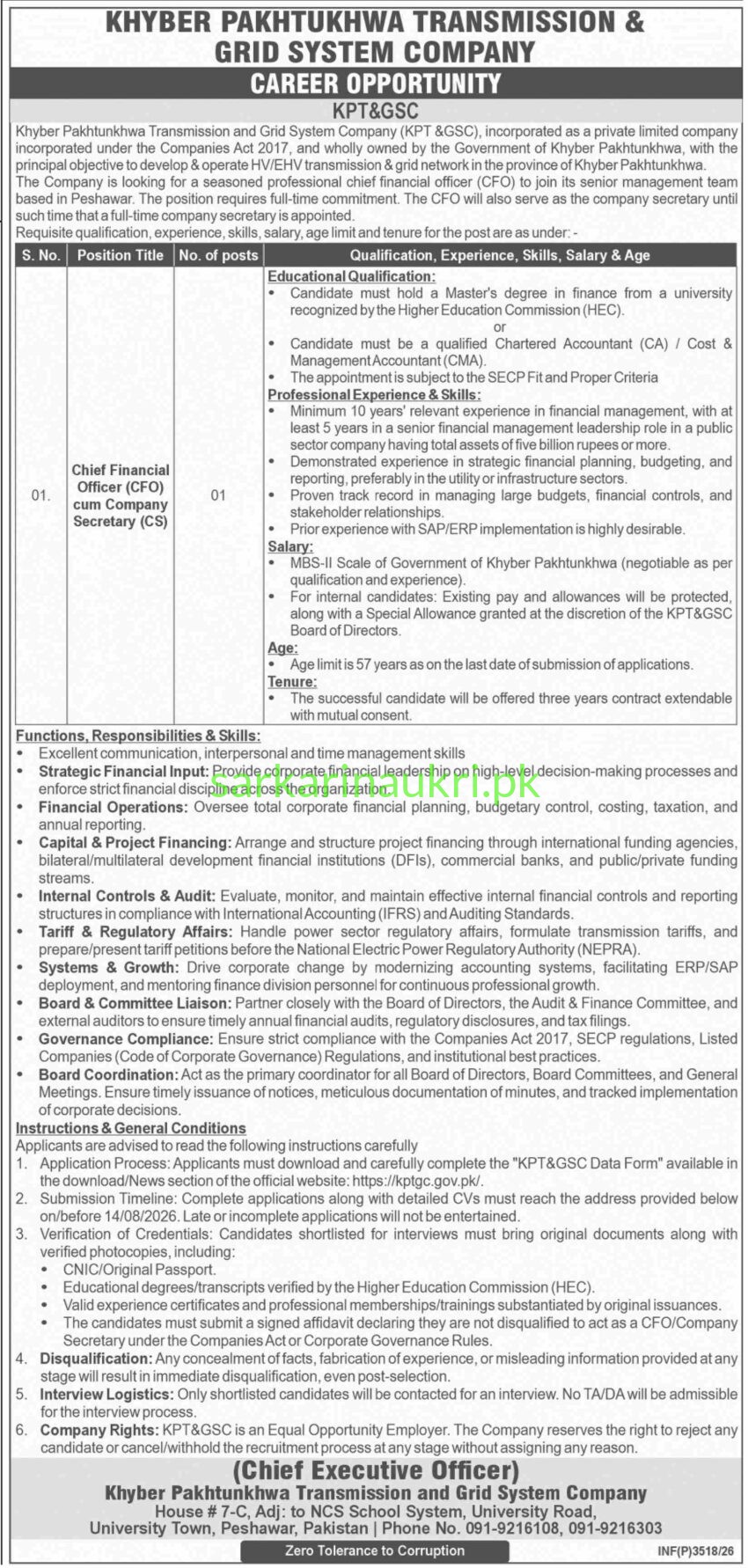 Khyber Pakhtunkhwa Transmission & Grid System Company (KPT&GSC) Jobs 2026