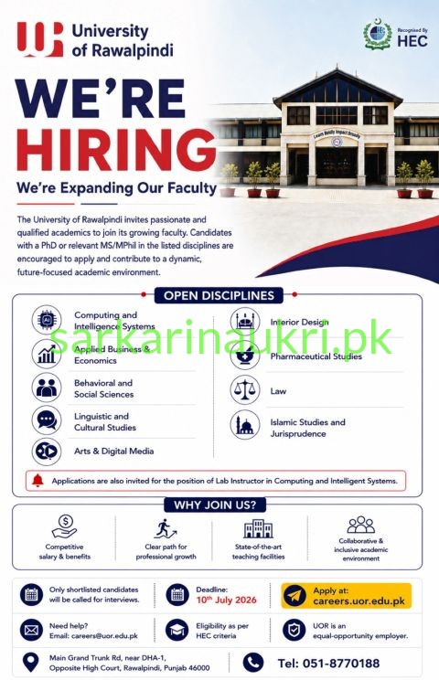 University of Rawalpindi Jobs 2026 – Faculty & Administrative Positions | Apply Online