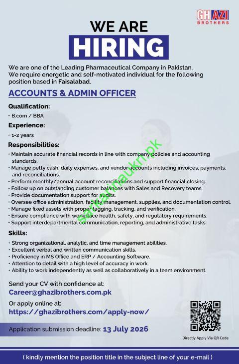 Ghazi Brothers Jobs 2026 – Accounts & Admin Officer Position in Faisalabad