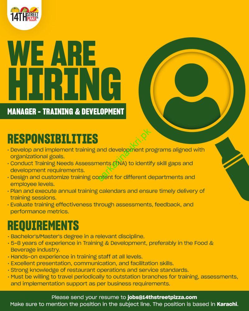 14th Street Pizza Jobs 2026 – Manager Training & Development Position in Karachi