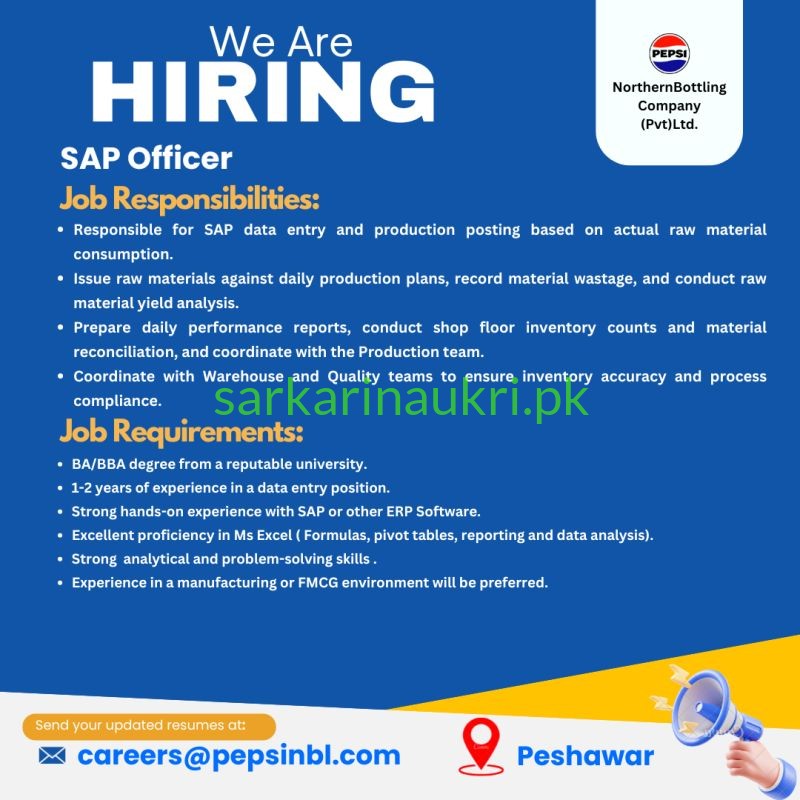 Northern Bottling Company (Pvt) Ltd. (Pepsi) | SAP Officer Recruitment