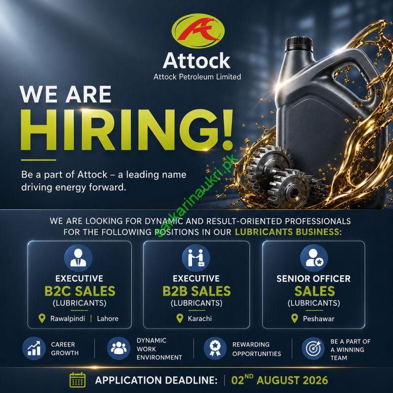 Attock Petroleum Limited Jobs 2026 – Sales Positions in Lubricants Business (Rawalpindi, Lahore, Karachi & Peshawar)