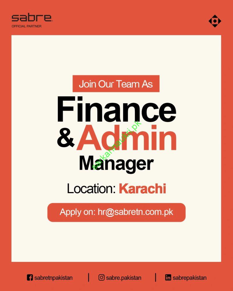 Sabre Pakistan Jobs 2026 – Finance & Admin Manager Position in Karachi