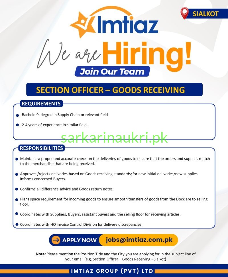 Imtiaz Group Jobs 2026 – Section Officer, Creative Designer & IT Support Officer Required (Multiple Cities)