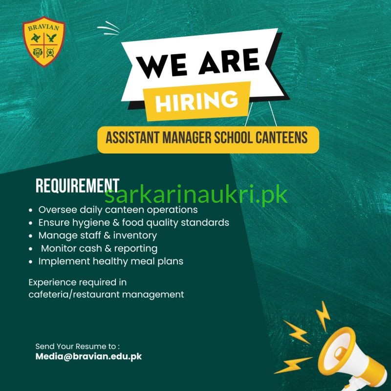 Bravian Jobs 2026 – Assistant Manager School Canteens Required