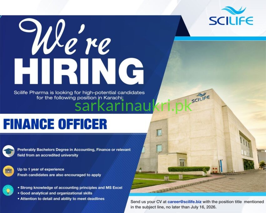 Scilife Pharma Jobs 2026 – Finance Officer Required in Karachi | Apply by 16 July 2026