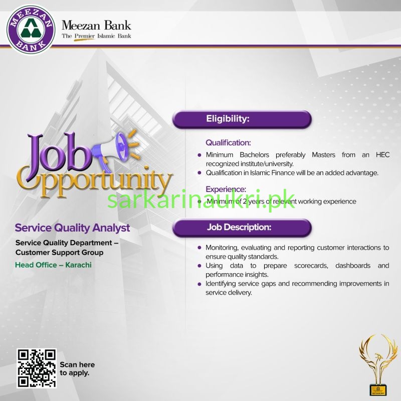 Meezan Bank Job Opportunities 2026: Service Quality Analyst and Call Center Officer Positions Open in Karachi