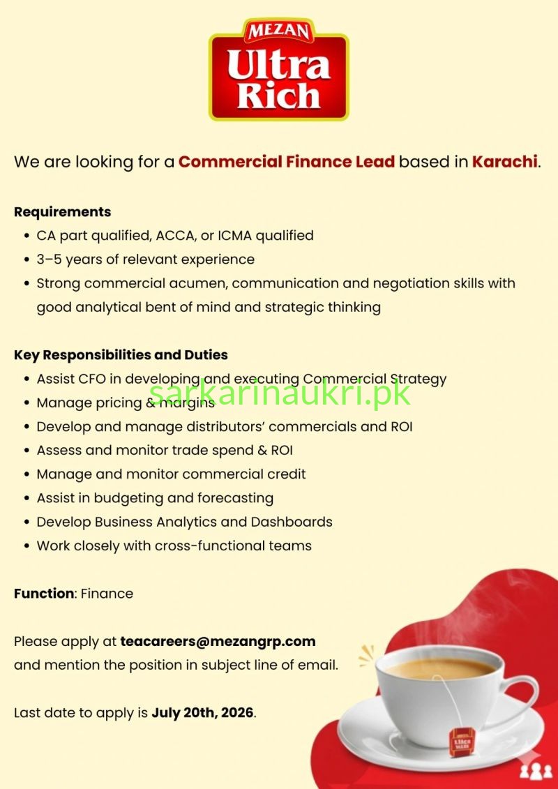 Mezan Group Careers: Commercial Finance Lead Wanted in Karachi