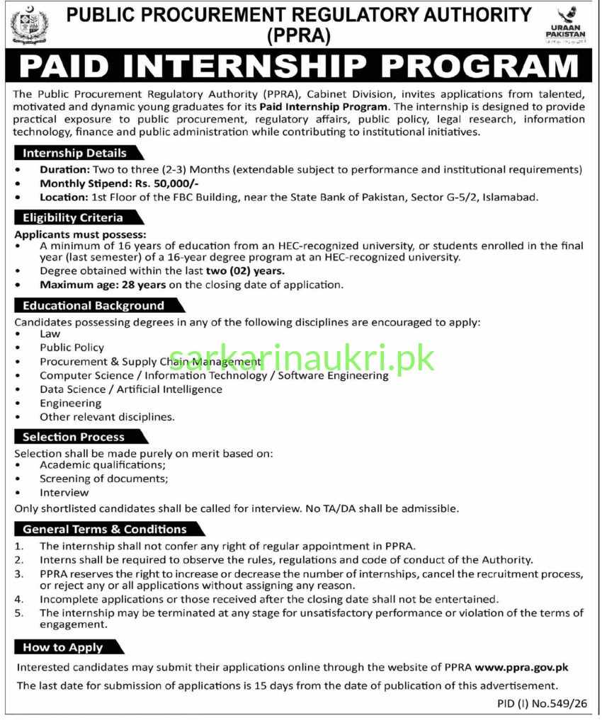 PPRA Jobs 2026 – Paid Internship Program | Apply Online
