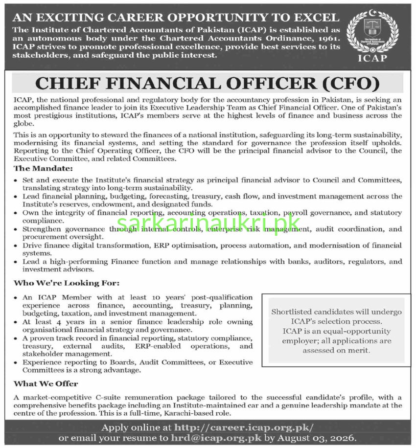 Institute of Chartered Accountants of Pakistan (ICAP) — Chief Financial Officer (CFO) 2026