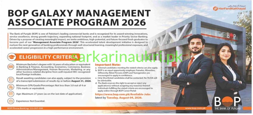 The Bank of Punjab (BOP) Management Associate Program 2026