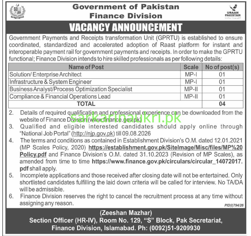 Finance Division Jobs 2026 GPRTU Apply Online NJP Portal