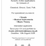 NAPA Karachi Jobs 2026: Music Department Teaching Faculty (Ustaads) – Apply by August 10