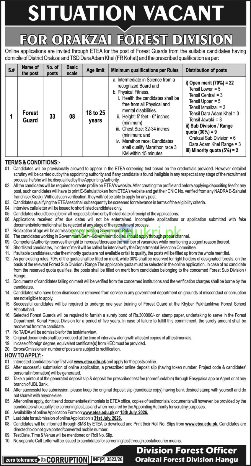 ETEA Orakzai Forest Division Jobs 2026 | Forest Guard Recruitment