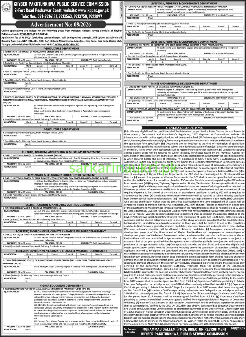 Khyber Pakhtunkhwa Public Service Commission (KPPSC) | Jobs 2026 | Advertisement No: 08/2026