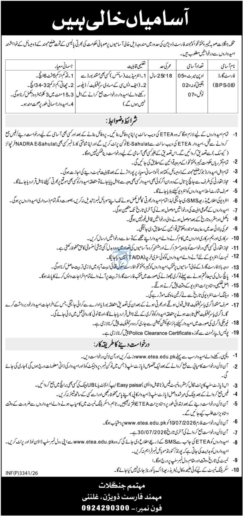 ETEA Forest Guard Jobs in Mohmand Forest Division 2026