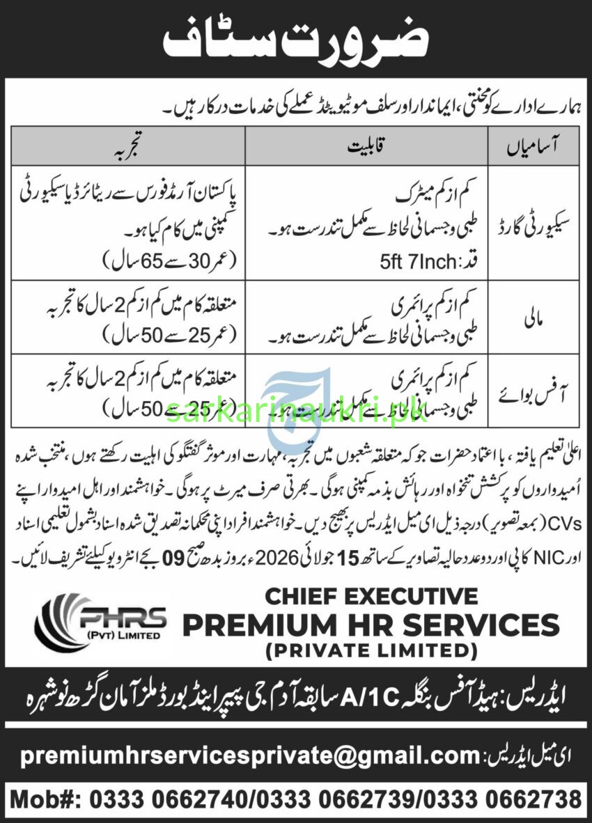 Premium HR Services Private Limited Jobs 2026 | Staff Recruitment