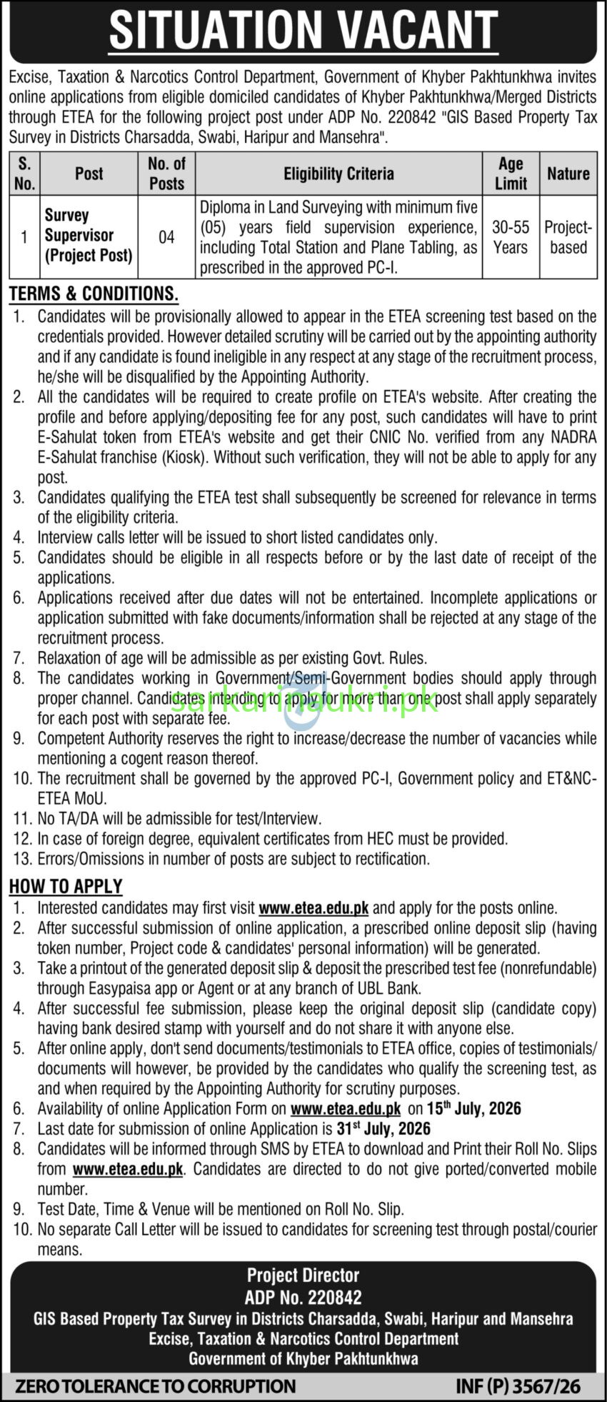 KP Excise Department Jobs 2026: Survey Supervisor Vacancies for GIS-Based Property Tax Survey