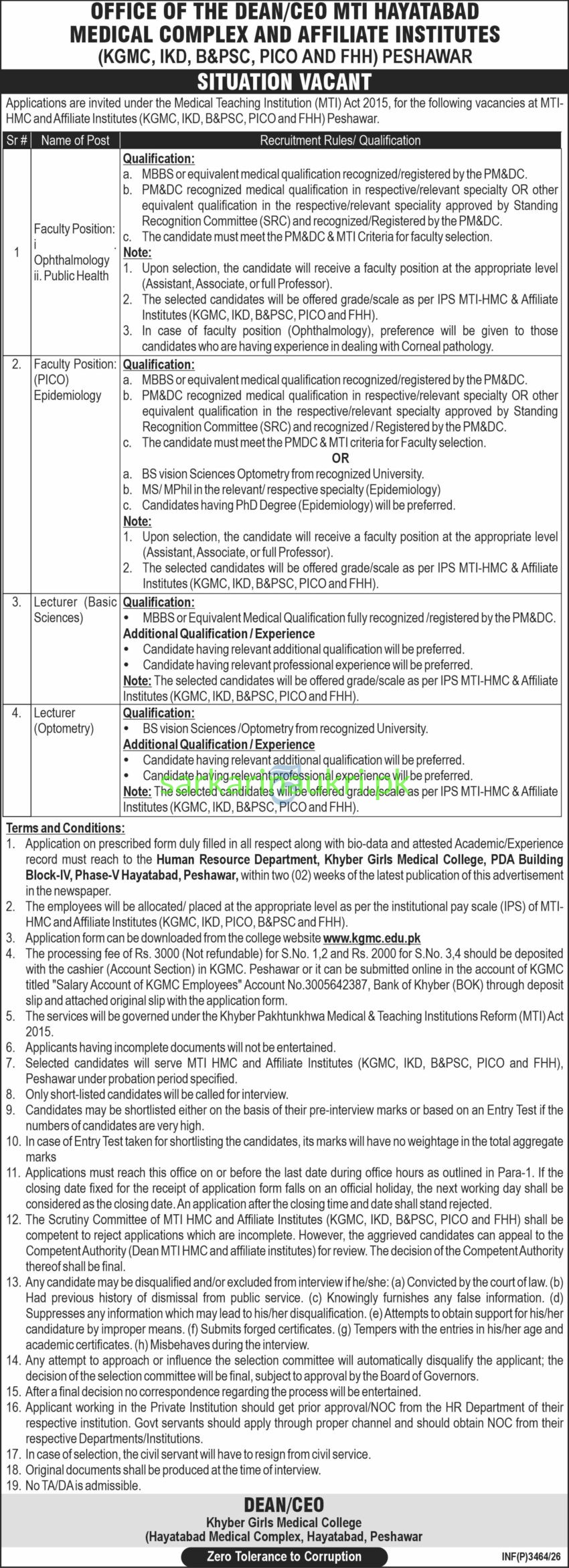 MTI Hayatabad Medical Complex Peshawar Jobs 2026 – Faculty & Lecturer Recruitment