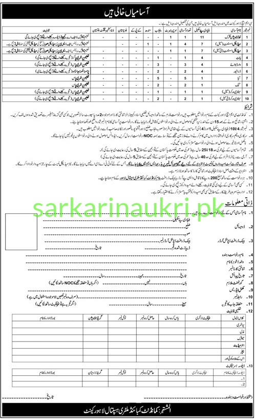CMH Lahore Cantt (Combined Military Hospital) | Jobs 2026
