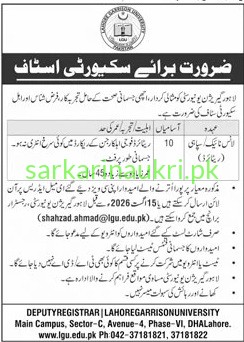 Lahore Garrison University | LGU Jobs 2026 | Apply Online for Security Guard