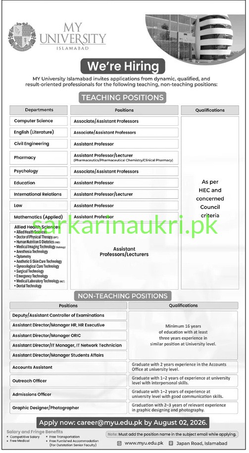 MY University Islamabad | Jobs 2026 | Apply Online for Teaching & Non-Teaching Positions