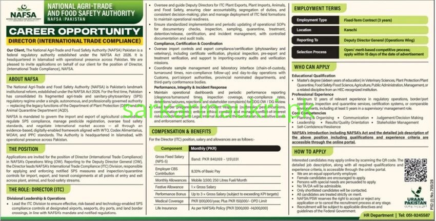 National Agri-Trade and Food Safety Authority | NAFSA Jobs 2026 | Apply Online for Director (International Trade Compliance)