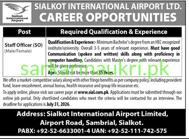 Sialkot International Airport Limited — Career Opportunities