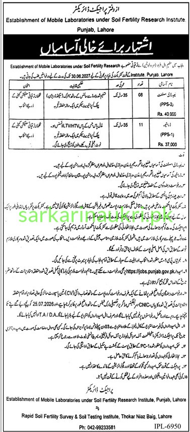 Soil Fertility Research Institute Punjab Jobs 2026 – Field Assistant & Driver Required (Mobile Laboratories Project) 