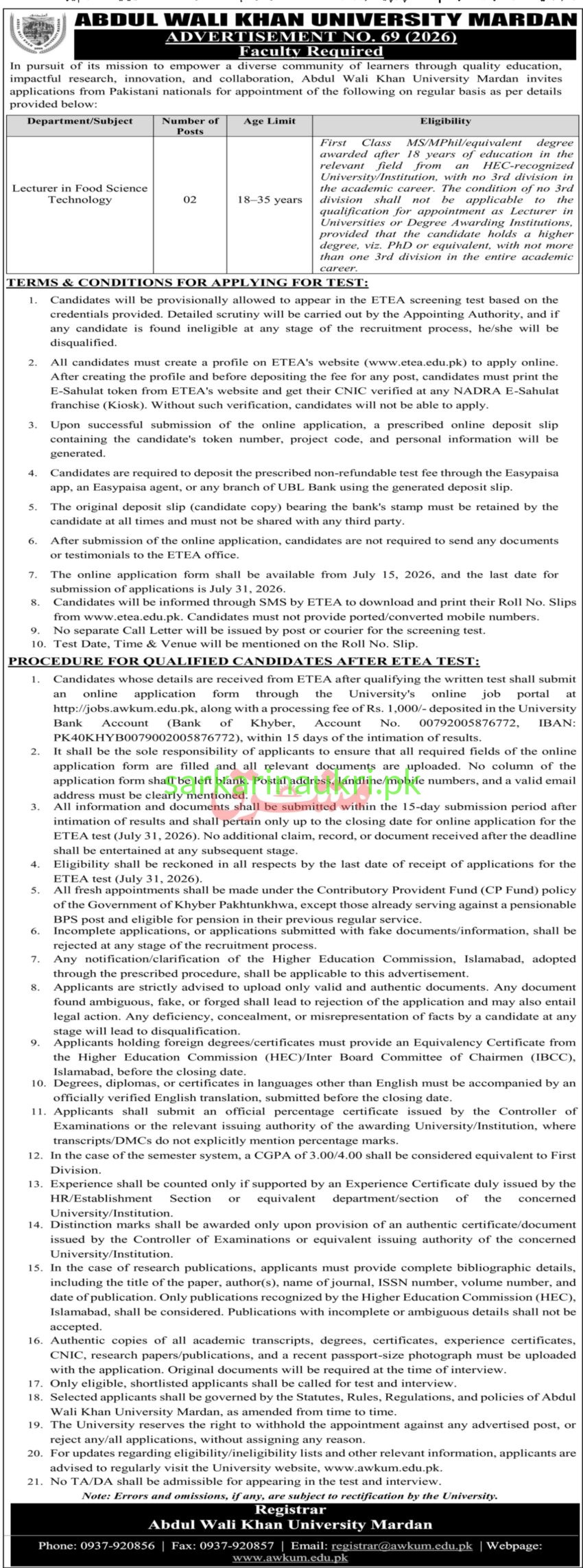 Abdul Wali Khan University Mardan (AWKUM) Faculty Jobs 2026 – Apply Online for Lecturer Positions