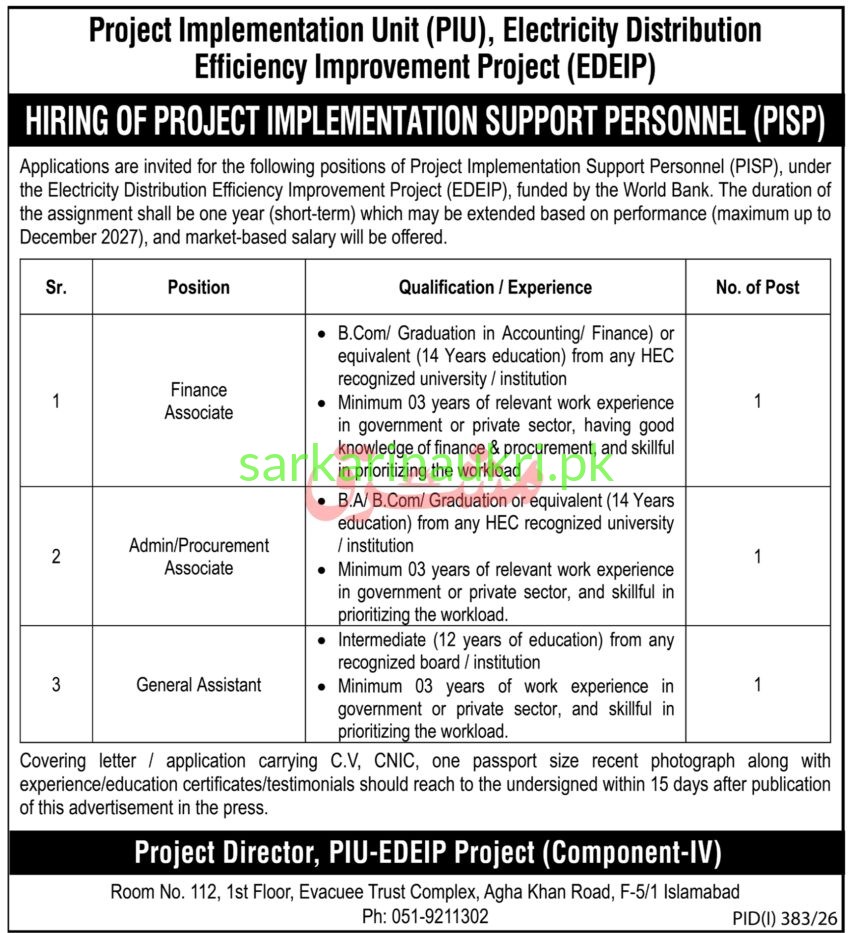 Project Jobs 2026: Project Implementation Support Personnel Hiring in Islamabad