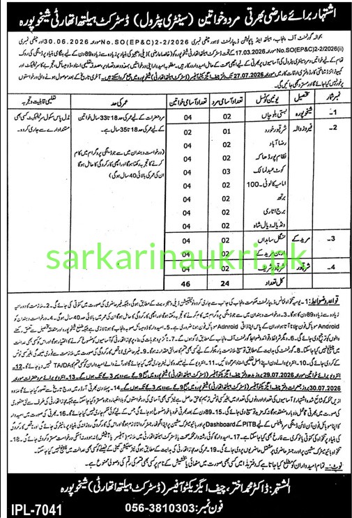 District Health Authority Sheikhupura Jobs 2026 – Sanitary Patrol (Male & Female) Vacancies
