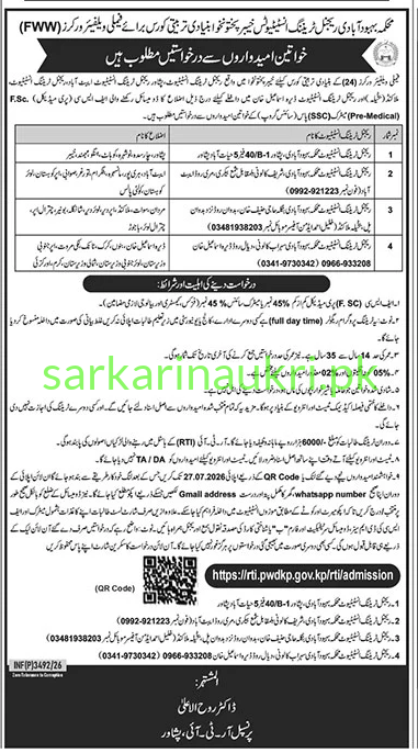 KPK Population Welfare Department FWW Training Admission 2026