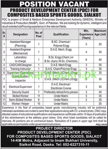SMEDA PDC Jobs 2026 – Product Development Center Sialkot Careers