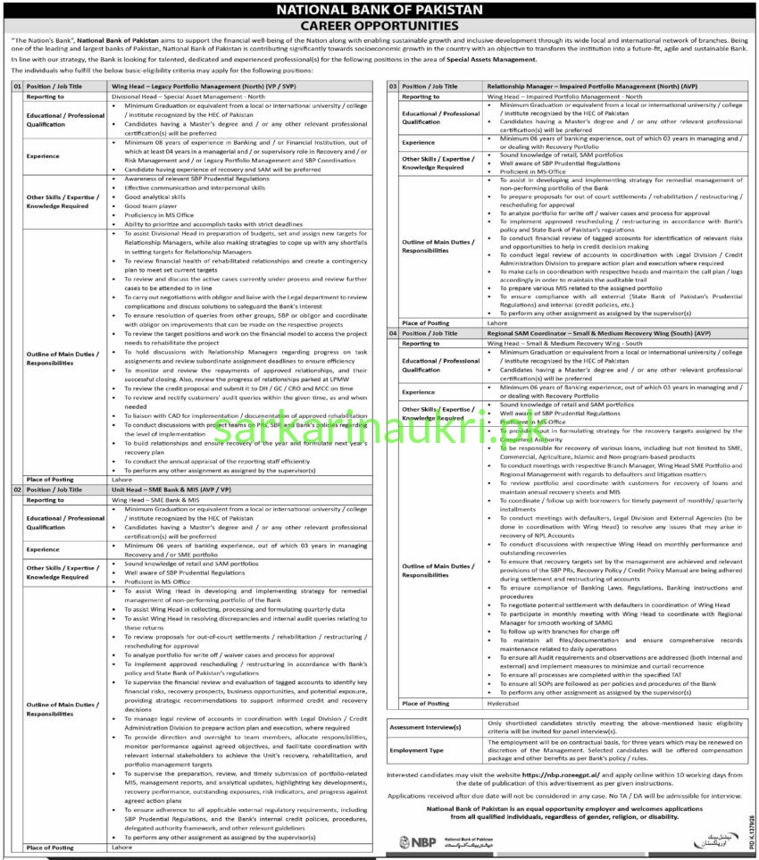 NBP Jobs 2026: National Bank of Pakistan Special Assets Management Careers